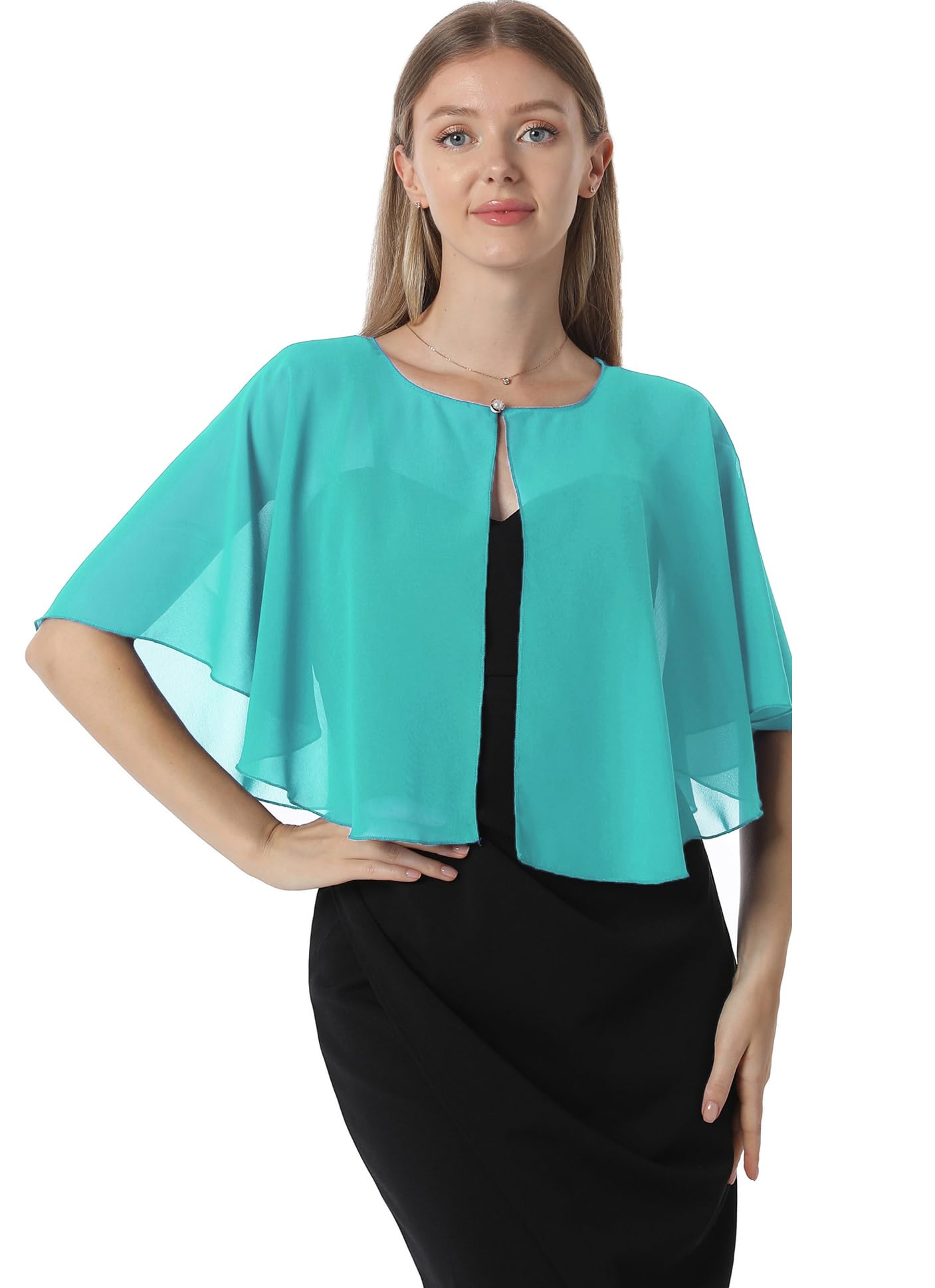 Soft Capelets capes Shawls and Wraps for Dress Chiffon Shrug Wedding Cape Cover Up, Aqua, One Size