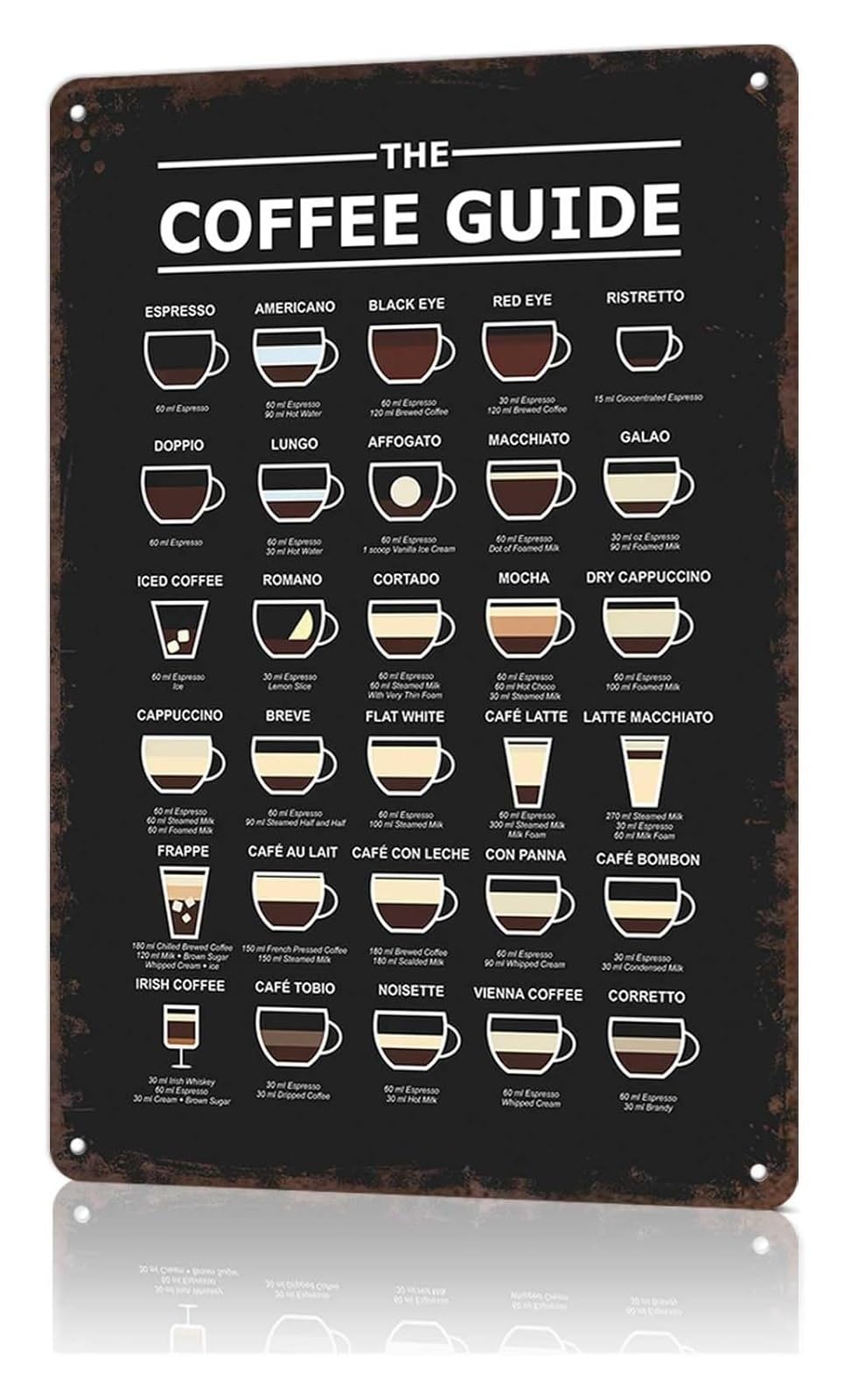 MQXFCZUX 30 Coffee Recipes Barista Metal Sign Vintage Coffee Menu Tin Plaque For Restaurant Kitchen Bar Cafe Wall-Art 8 X 12 inch