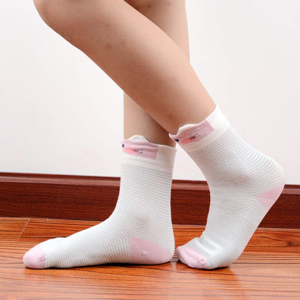 T.H.L.S Mädchen Socken 5 Paar Kinder Baumwolle Tiere Katze Bär Kleinkind Crew Socken 1-11 Jahre, Niedliches Katzengesicht, 1-3 Jahre