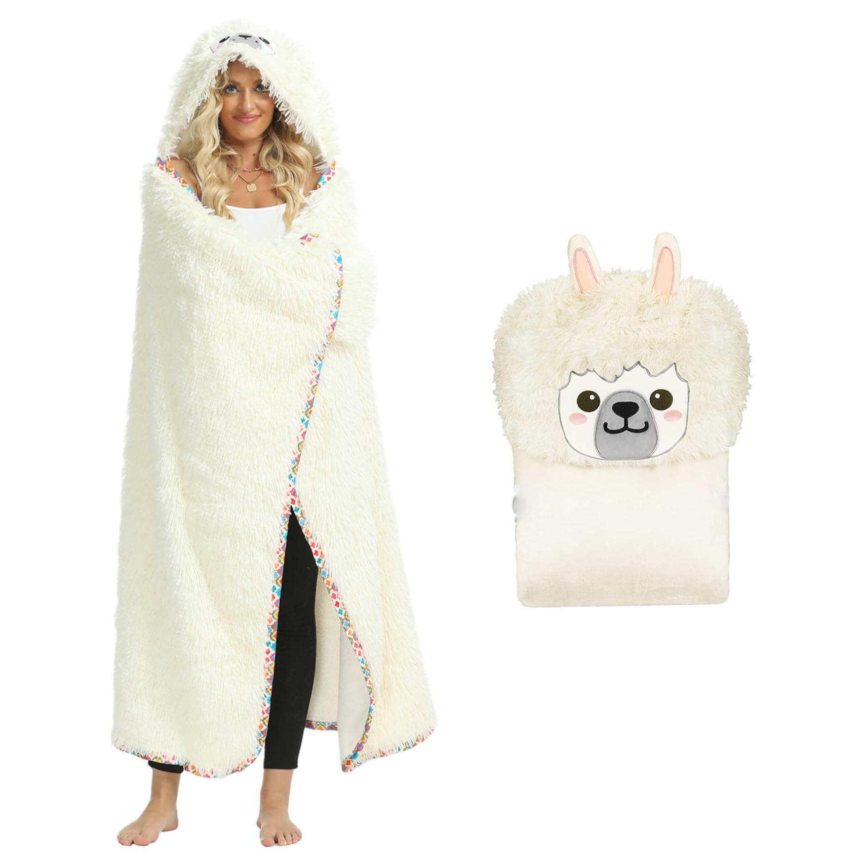 Manta Portable con Capucha de Manta de Invierno de Alpaca Suave y esponjosa para Adultos para Mujeres dormitorios de Adultos