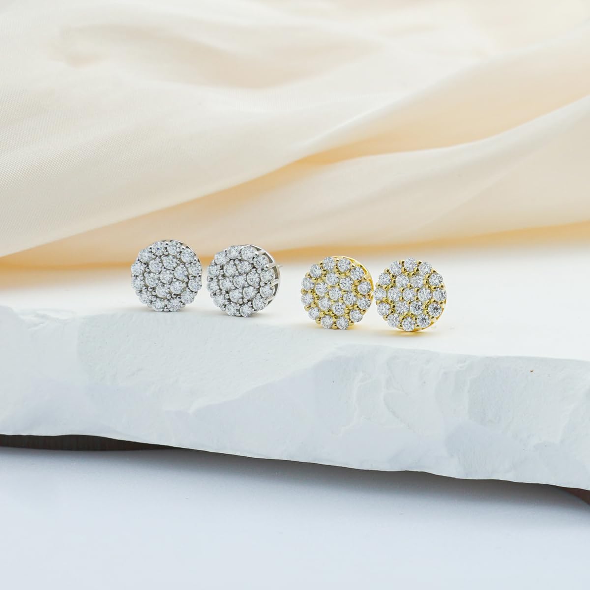 Round VVS Synthetic Moissanite S925 Stud Earrings Jewelry Gift for Men Women, 1.2ct Total Weight, S925 Sterling Silver, Round Cut, White/Gold - Image 6