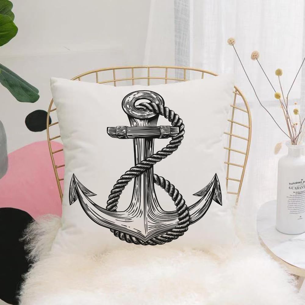 HYMSXW Cushion Cover,Throw Pillow Case Home Decorative for Living Room Bedroom Sofa Chair 20X20 Inch,Classic Black - and - White Anchor Entwined with Rope, Exuding Timeless l Charm,Pillowcase 50X50cm