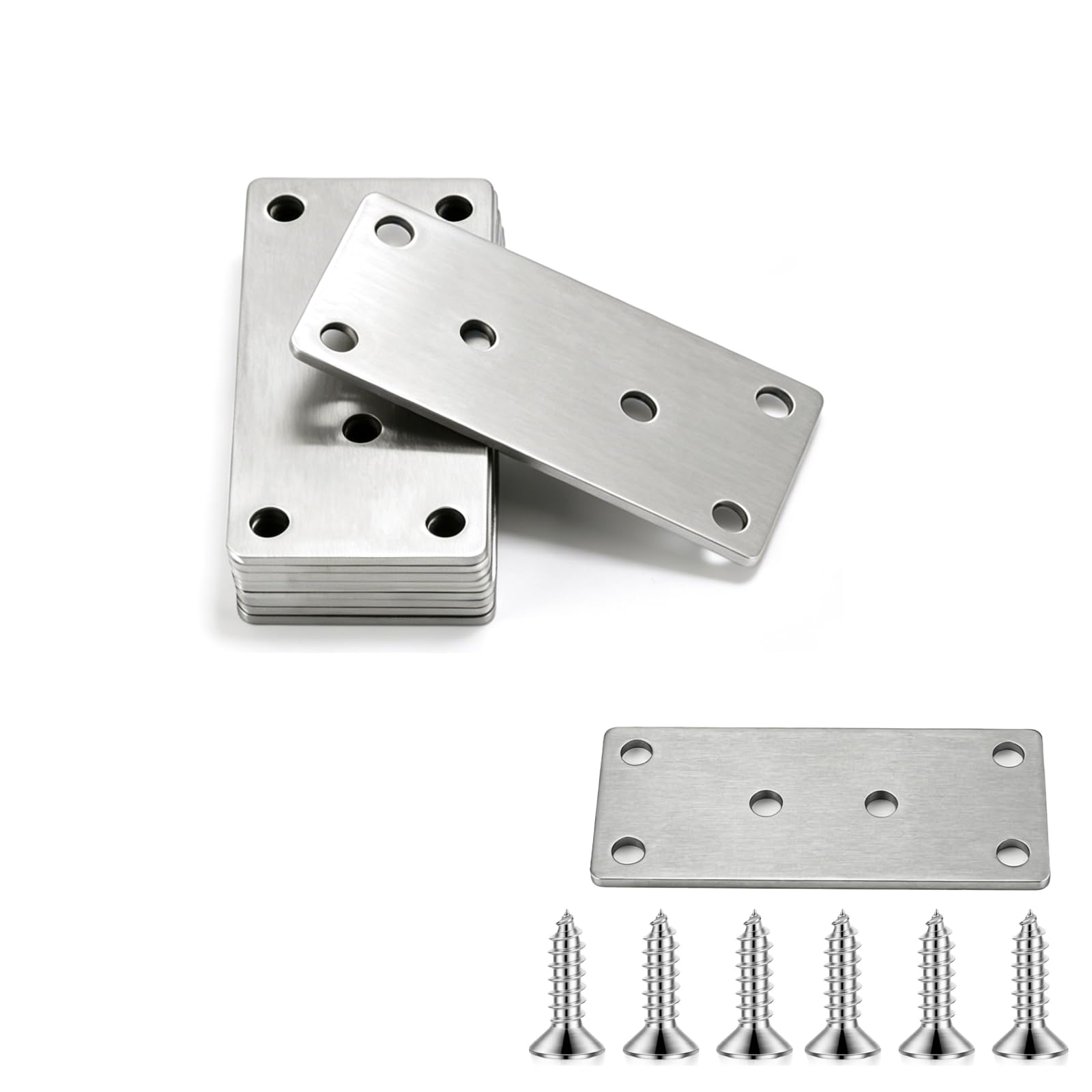 10 Pcs Flat Brackets for Wood, Railway Sleeper Brackets and Fixings, Metal Plate, Stainless Steel Mending Plates, Heavy Duty Flat Joining Plates for Wood Furniture Connectors(80x40x2mm) + Screws