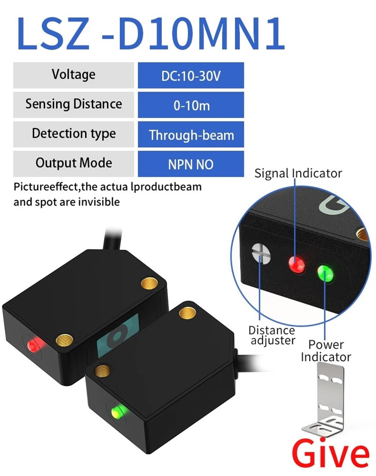 1 pz Sensore Laser Raggio infrarosso Punto visibile Fascio Passante NPN PNP 12-24 VDC Interruttore fotocellula Quadrato con Staffa(10M DC 3-wireNPN No)