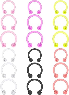 18G 16G 14G Plastic Septum Rings Flexible Lip Rings Hoops Septum Nose Rings Smiley Piercings Acrylic Horseshoes Cartilage Helix Rook Daith Earrings Piercing Retainer for Work 8mm 10mm 12mm