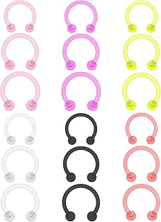 18G 16G 14G Plastic Septum Rings Flexible Lip Rings Hoops Septum Nose Rings Smiley Piercings Acrylic Horseshoes Cartilage Helix Rook Daith Earrings Piercing Retainer for Work 8mm 10mm 12mm