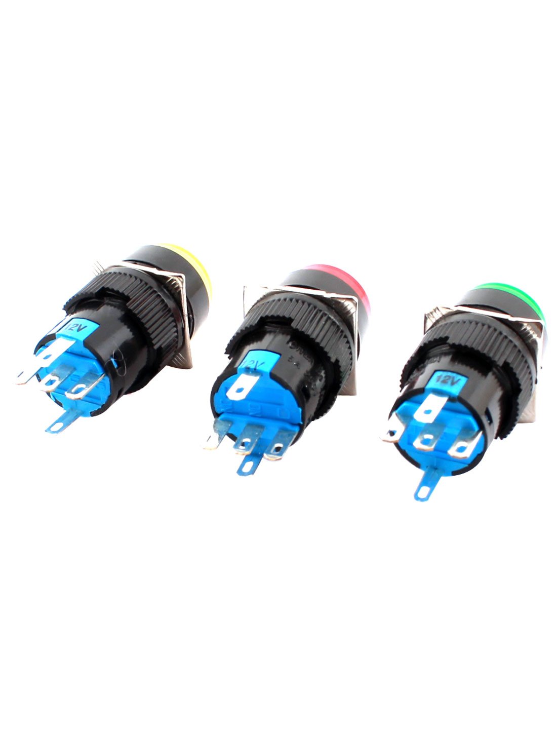 interruptor electronico 3 piezas DC Control eléctrico 12 V luz rojo amarillo verde indicador cabeza redonda SPDT 5 pines interruptores de botón momentáneos con conectores hembra