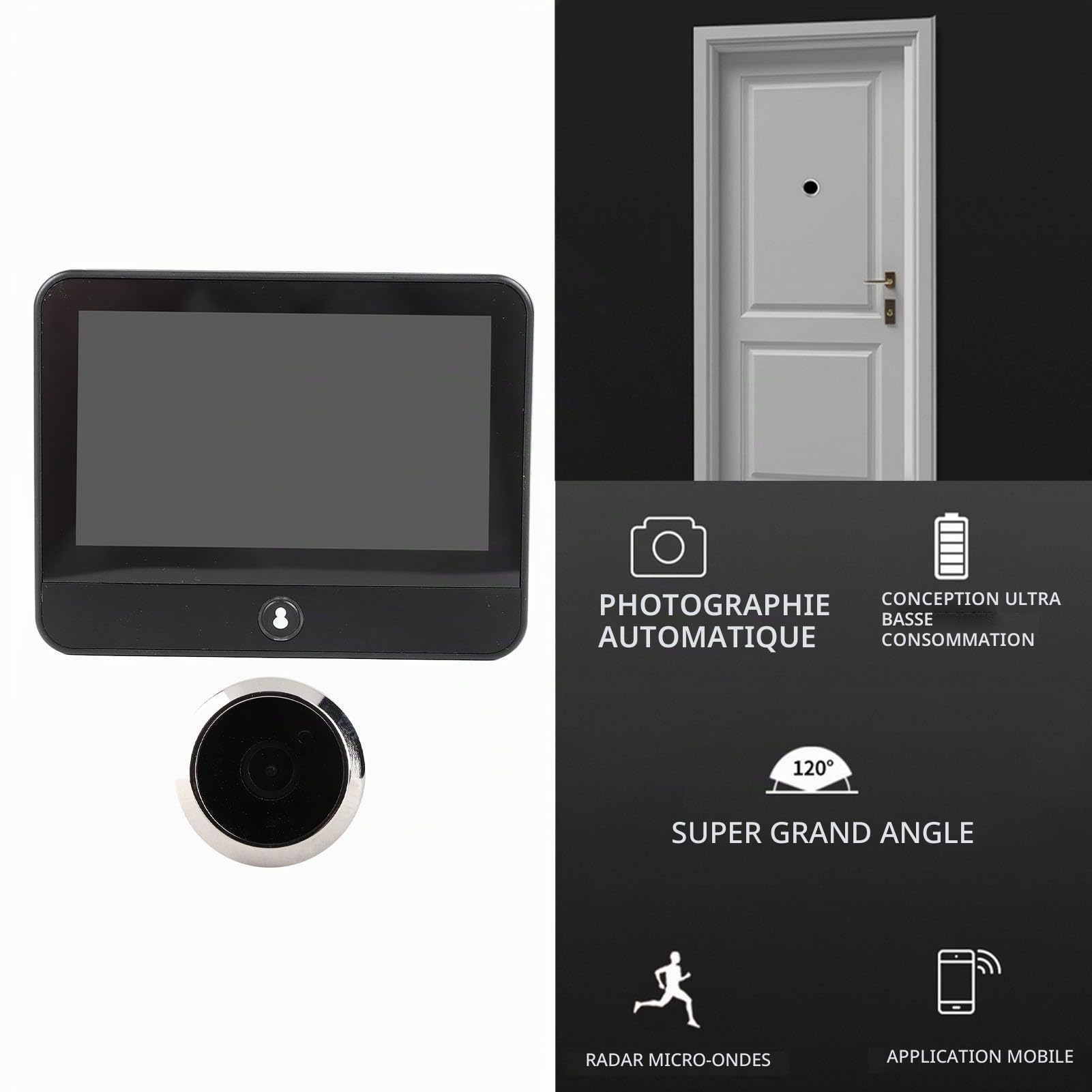 Judas Numérique WiFi TUYA - Visionneuse de Porte 1080P avec Surveillance Via Application, Grand Angle, Installation Facile - Judas de Porte Camera Surveillance,Judas Numérique Grand Écran Door eGuard