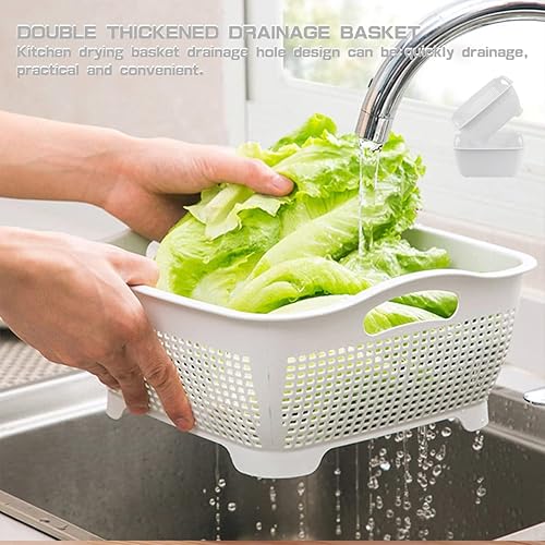 Miniatura 6 de LNQ LUNIQI Cesta de drenaje de doble capa, cesta de plástico para lavar frutas, verduras, cesta de almacenamiento de alimentos, fregadero de