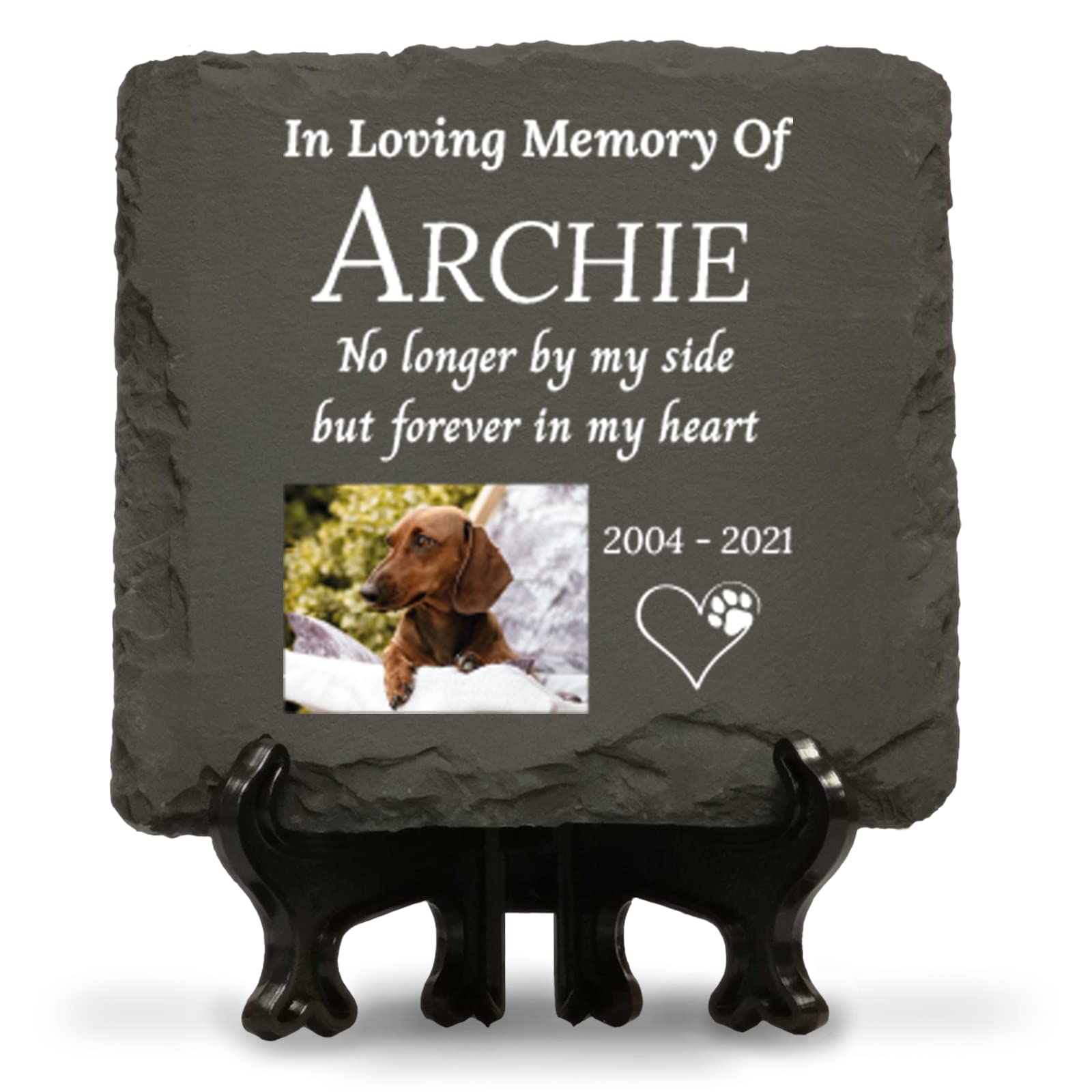 You Personalise Personalised Pet Memorial Plaque with Photo and Text Square Slate for Dog Cat 100mm with Optional Display Stand