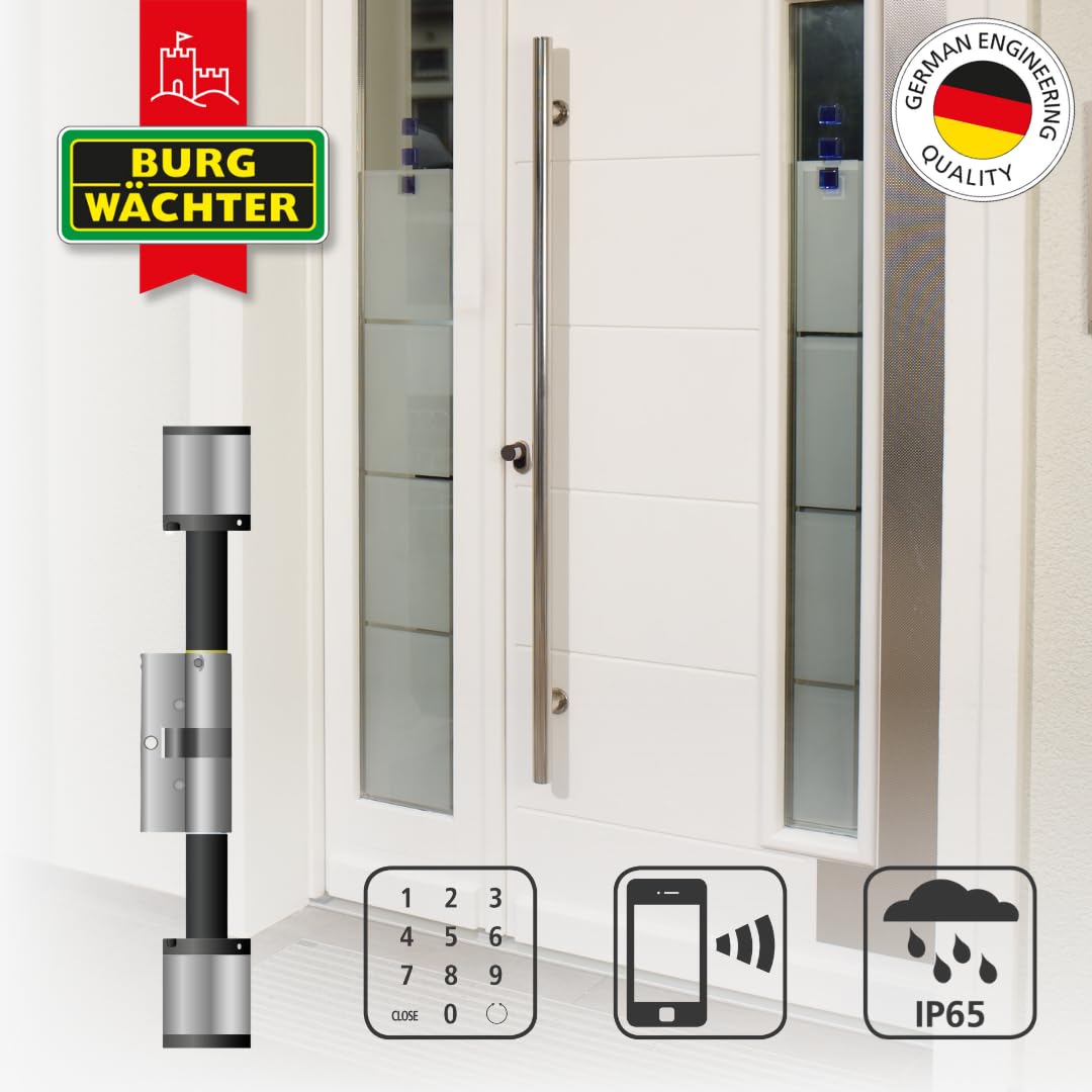 BURG-WÄCHTER Elektronischer Türzylinder, Öffnung mit App, Pincode, Fingerabdruck, Aktiv- oder Passivtransponder, Gewerbe- und Privatnutzung, ENTRYpro 7000 ZYLINDER, Schwarz/Aluminium