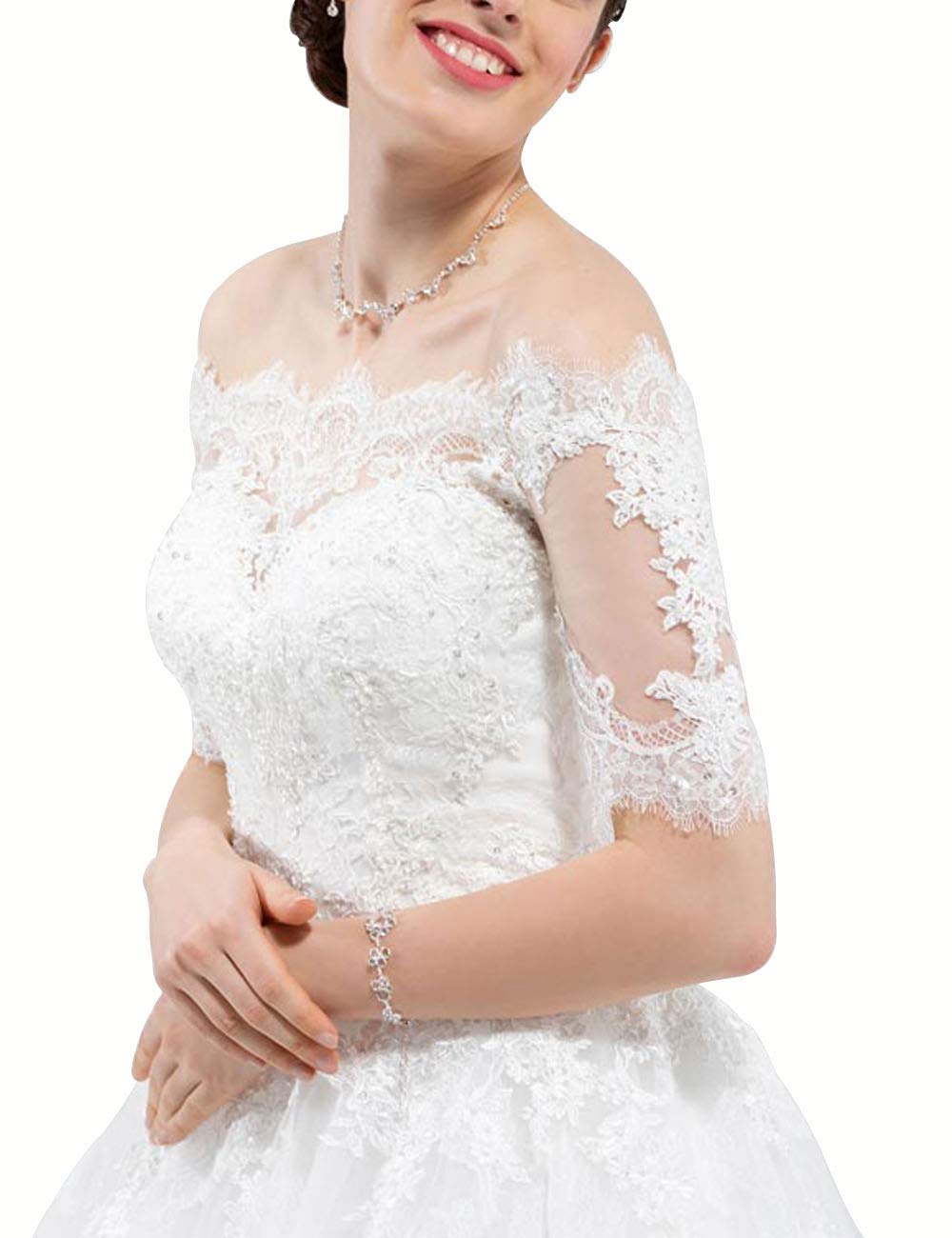 Abito da Sposa A-Line Civil Beach Brew Moda con Maniche, Bianco, 42