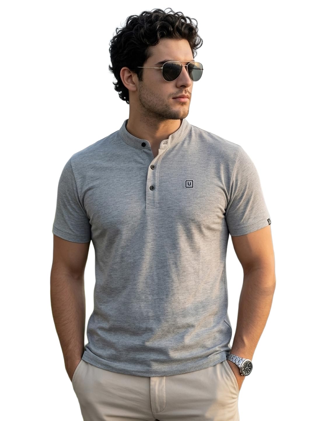 urbano fashion Men's Solid Mandarin Collar Slim Fit Half Sleeve Cotton T-Shirt-picture-50