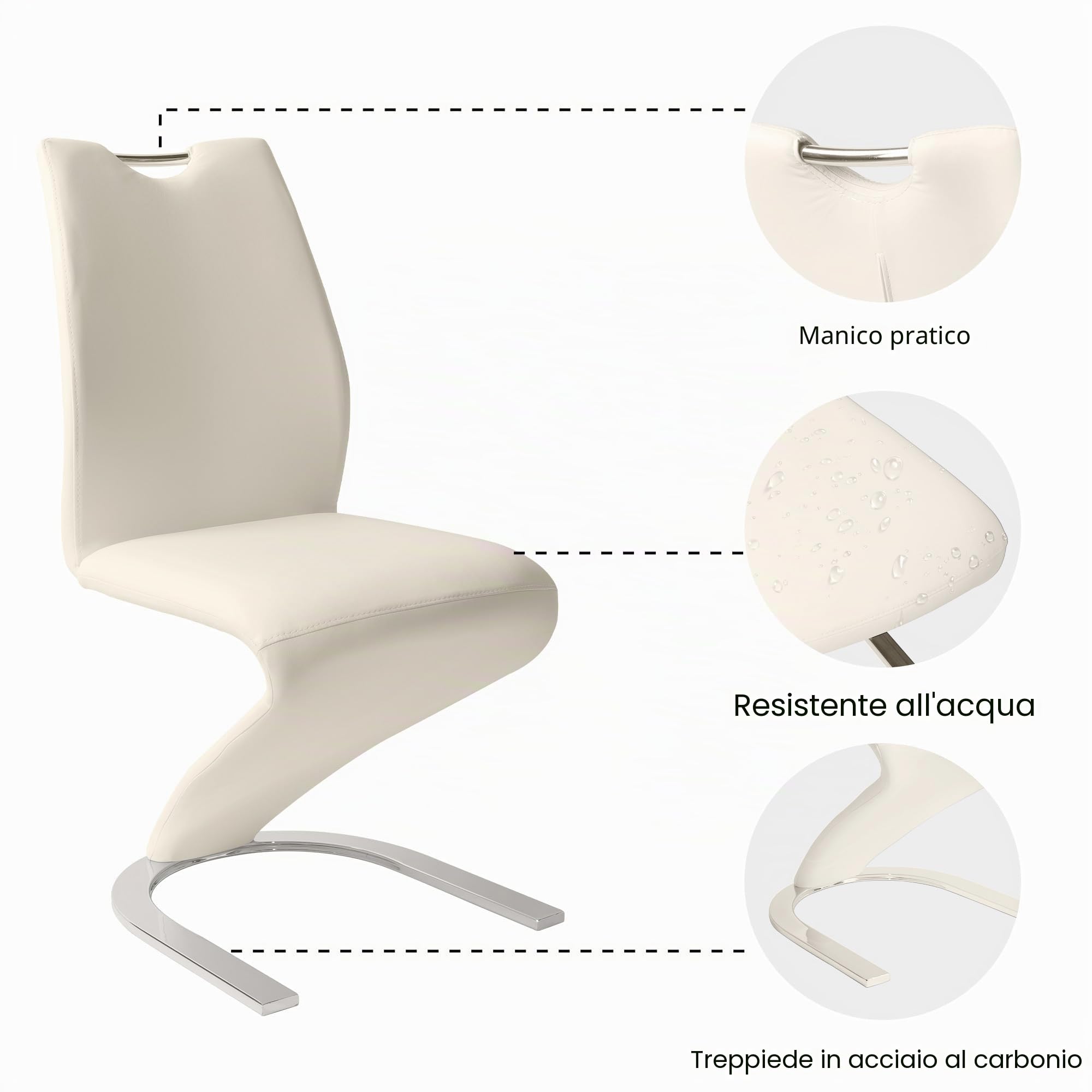 jiexi Mermaid Sedie da pranzo set di 2, moderna cucina Sedie da pranzo Poltrone laterali imbottite senza braccioli in PU cuoio cuscino sedile e robuste gambe in metallo (2-bianco)