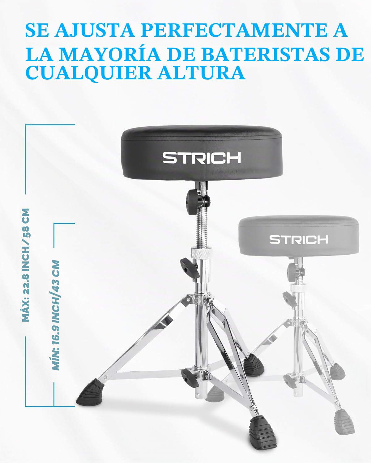 STRICH Drum Throne, taburete de tambor acolchado de altura ajustable, silla de tambor giratoria resistente, taburete acolchado de doble refuerzo con baquetas 5A, SDB-20