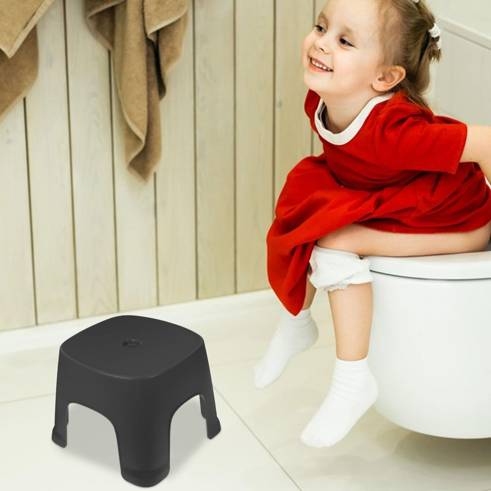 Sgabello da Bagno in Pvc Nero Stabile e Solido per Piedi Supporto per Posizione Naturale Squat, per Uso Quotidiano in Bagno e Casa