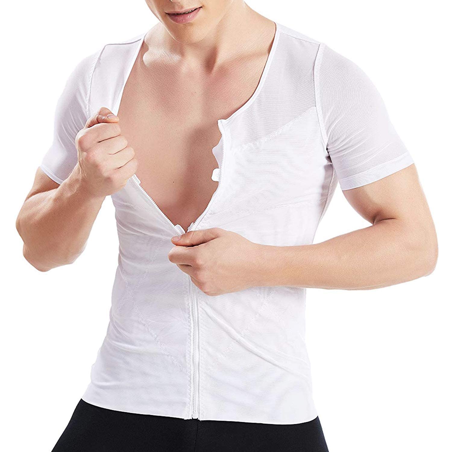 S SYMEFER Men Slimming Vest for Weight Loss Body Shaper Compression Undershirt Tank Top Shapewear with Zipper Muscle Support for Gym/Workout