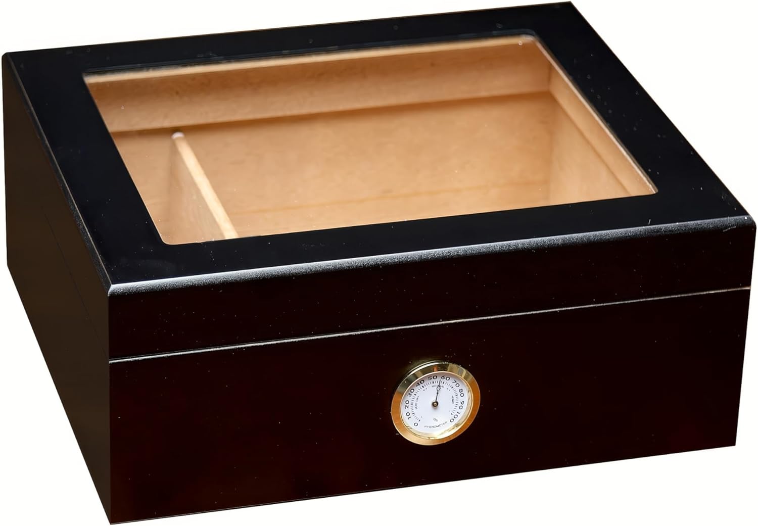Prestige Import Group Chalet Glass Top Desktop Cigar Humidor with Hygrometer and Humidifier - Capacity: 20-50 - Color: Black
