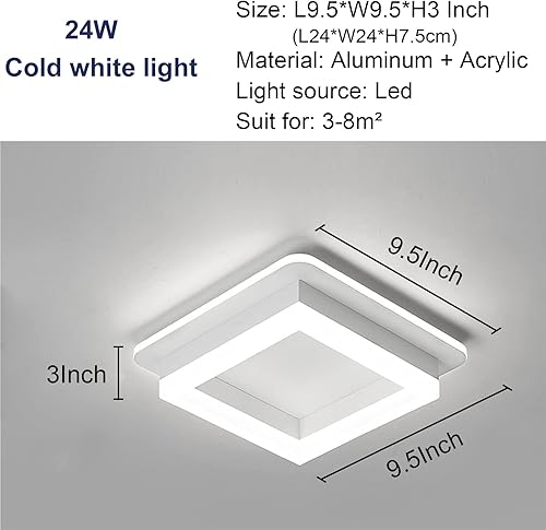 CANEOE Black Modern LED Ceiling Light, Square Flush Mount Ceiling Hallway Light Fxitures, 6000K Cold White Small Close to Ceilings Lamp for Bedroom Hallway Kitchen Balcony Cloakroom(White,1 Pack)