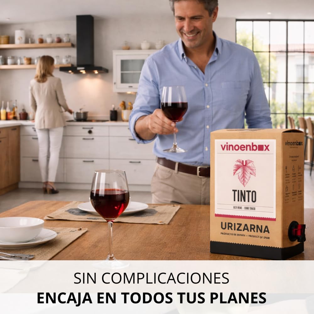 Vinoenbox - Vino tinto cosechero Bag in Box 15 litros Caja de vino tinto con grifo antigoteo, formato ahorro, práctico para consumo diario