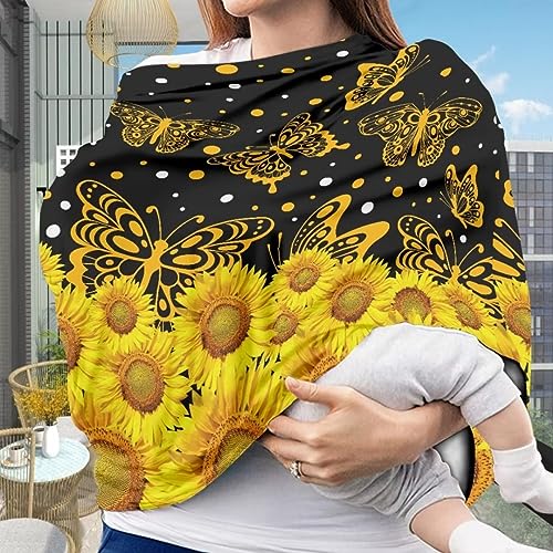 Image of Youngerbaby Yellow Sunfower Butterfly Car Seat Canopy Nursing Cover Multi Use Baby Stroller and Carseat Cover Breastfeeding Nursing Covers
