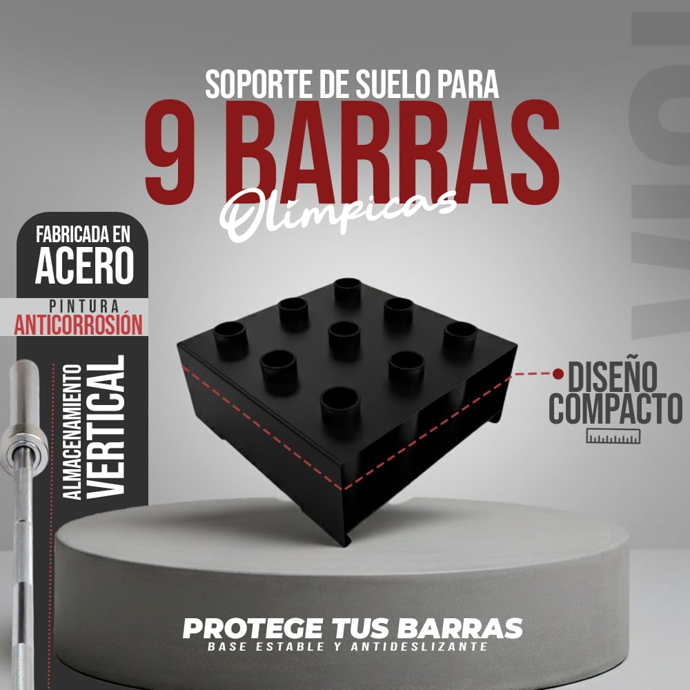 Soporte vertical para 9 barras olímpicas Viok Sport - Acero inoxidable
