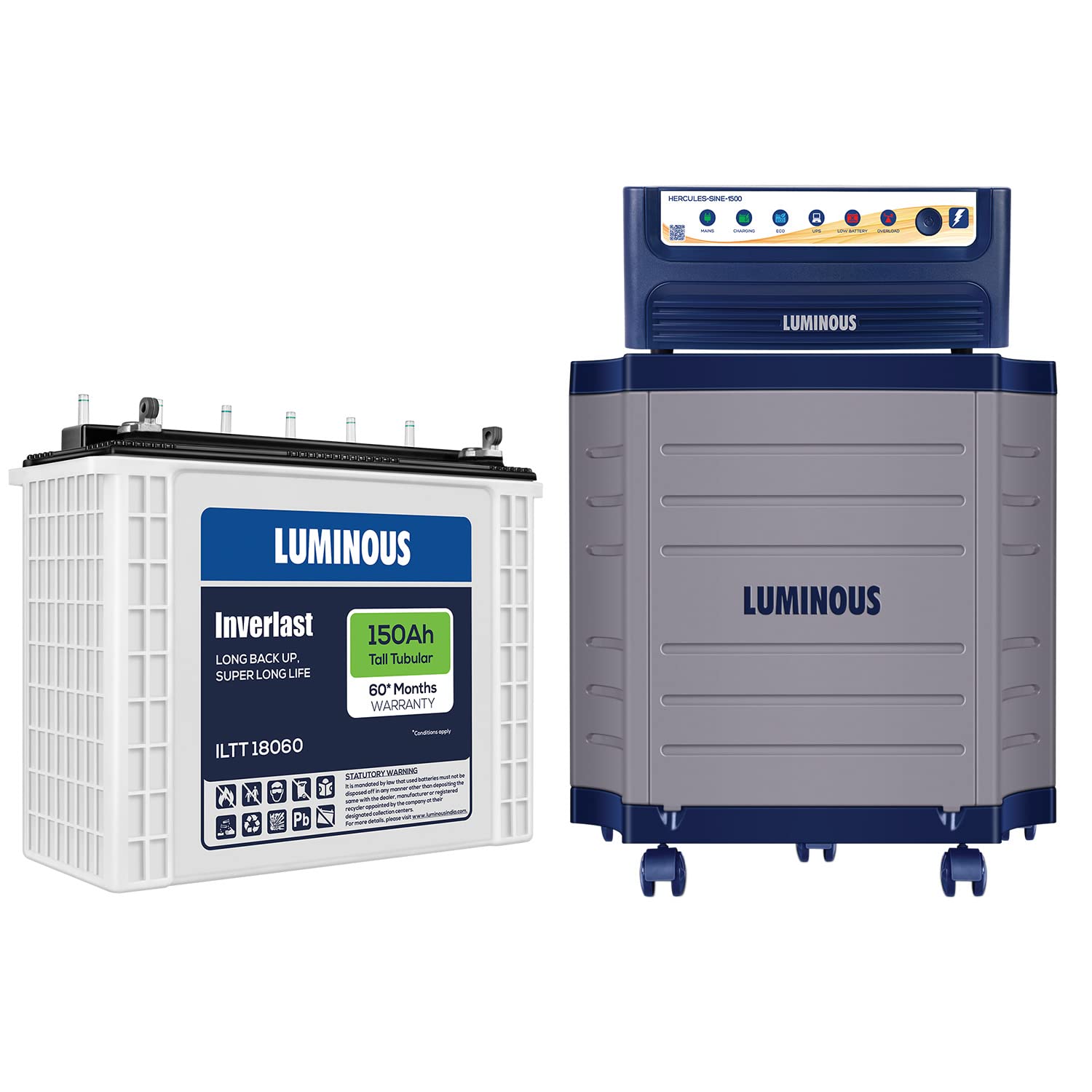 Luminous Inverter & Battery Combo (Hercules 1500 Pure Sine Wave 1400VA/12V Inverter with ILTT18060 Tall Tubular 150Ah Battery + Trolley) for Home, Office & Shops-image-24