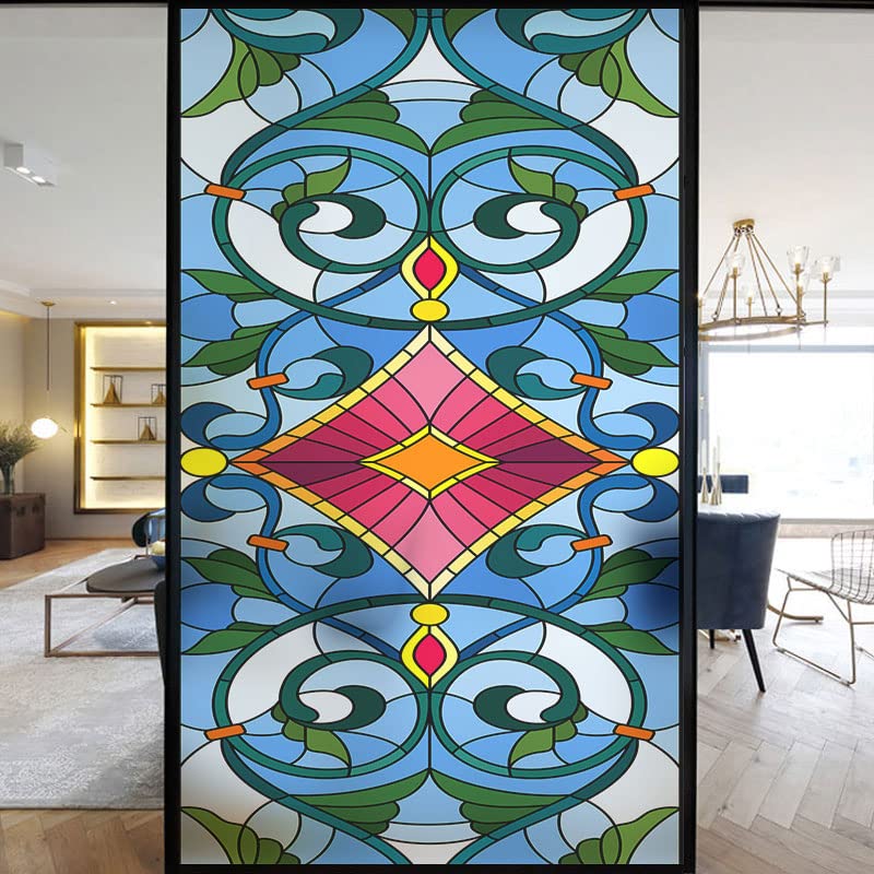 European Church Windows Film Privacy Stained Glass Window Stickers Static Cling Decorative Frosted Window Films UV Blocking Muted Colors Window Coverings (S,80x200cm WxH) — image 1