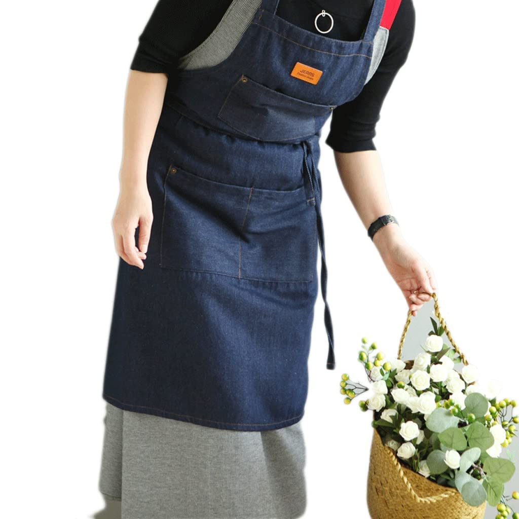 SSDD 7606 algodón Denim Cocina Engrosada Cocina Delantal Pareja Baker Coffee Restaurant Monos Cintura (Size : Blue-2)