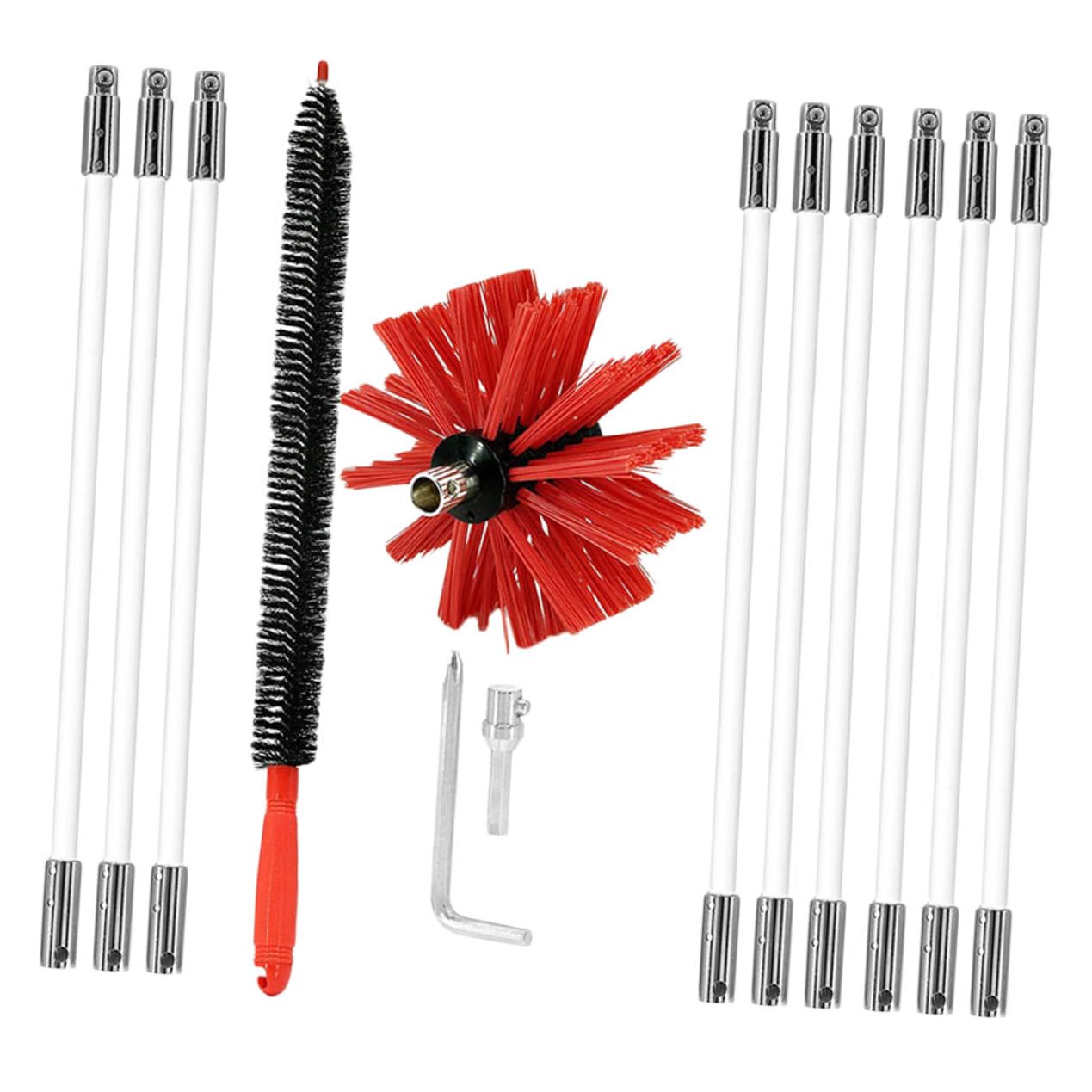 Kit Spazzola per Canna Fumaria Flessibile Aste con Testa Nylon Resistente Alte Temperature Adatto per Pulizie Fessure Strette e Tubi Utilizzabile con Trapano Elettrico per Canale
