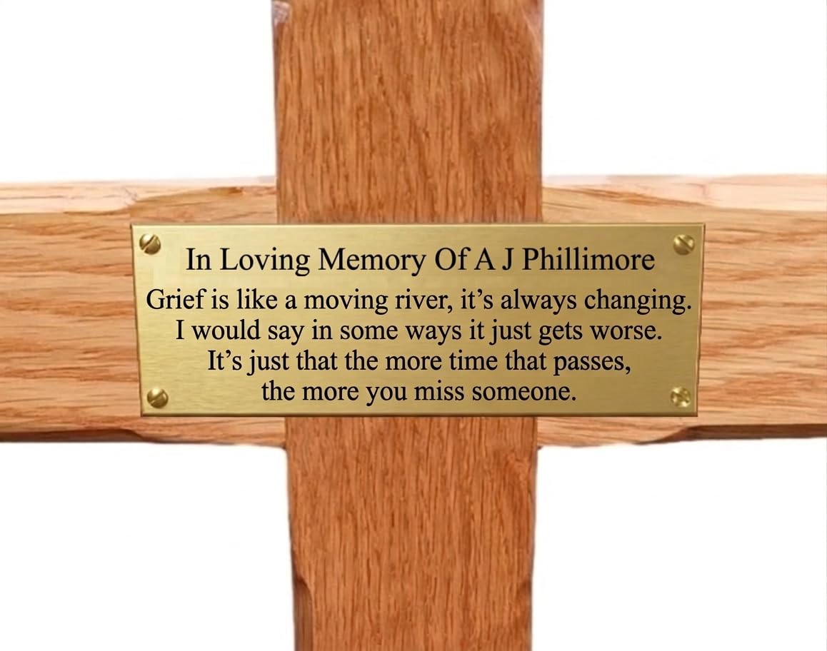 County Engraving Personalised Memorial Cross Solid Oak Wooden Grave Marker With Ground Stake - Enter Your Own Custom Text (No Image Text Only)