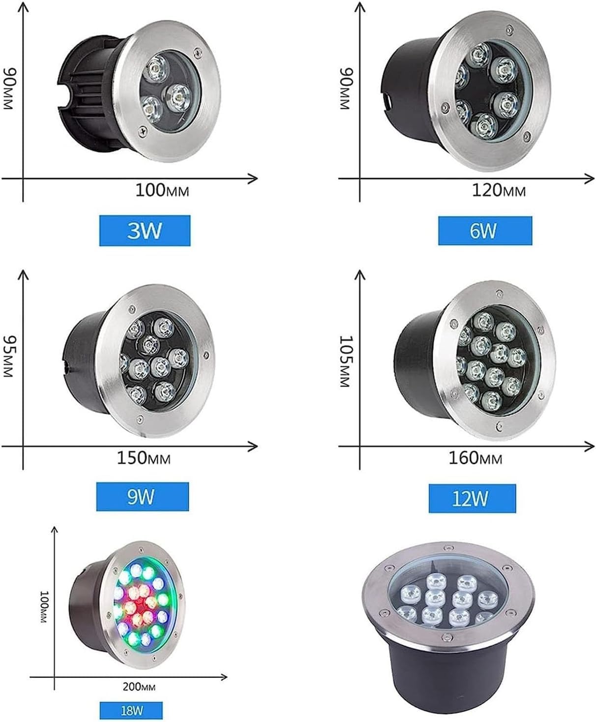 Zatapialna Lampa Fontannowa LED,Wodoodporne Podwodne Diody Ze Stali Nierdzewnej IP68, Wpuszczany Reflektor LED Do Basenu 12 V, Do Parków,Stawu,Placów, Willi Oświetlenie Krajobrazowe(Green,3 W)
