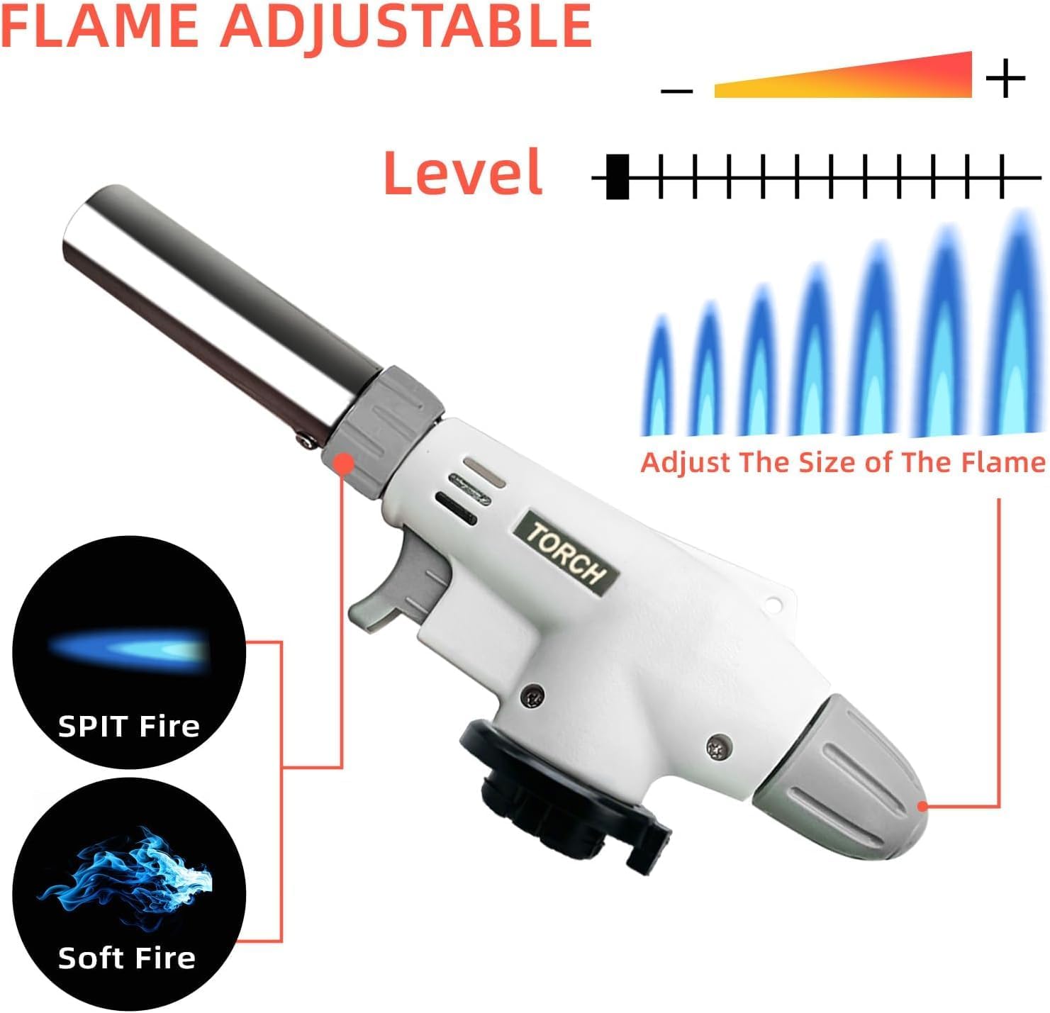 Butane Torch Kitchen Blow Lighter 360 degrees rotation- Culinary Torches Chef Cooking Professional AdjustableFlame with Use for Creme, Brulee, BBQ, Baking, Jewelry (Butane Gas Not Included)(1)
