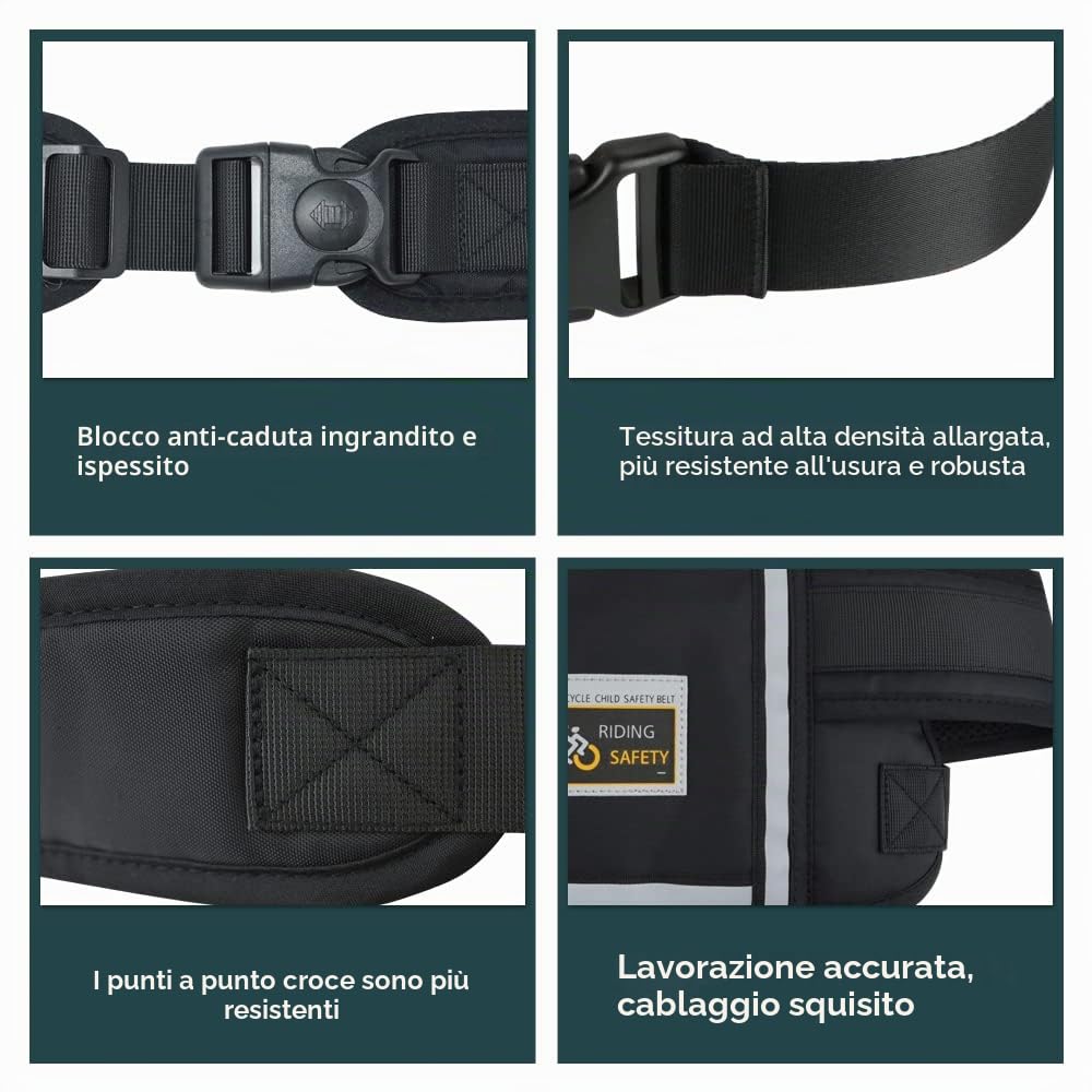 Jolik Cintura Moto Bambini Regolabile con Tasca, Materiale Traspirante Riflettente Nero