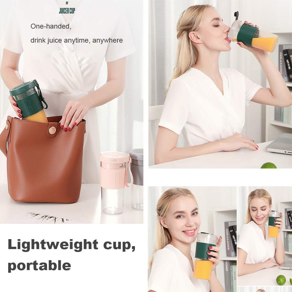 Mini batidora portátil, batidora de jugo, taza con cepillo de vaso, licuadora, exprimidor de seguridad USB recargable para el hogar, deportes, oficina, al aire libre, jugador de viaje (gris)