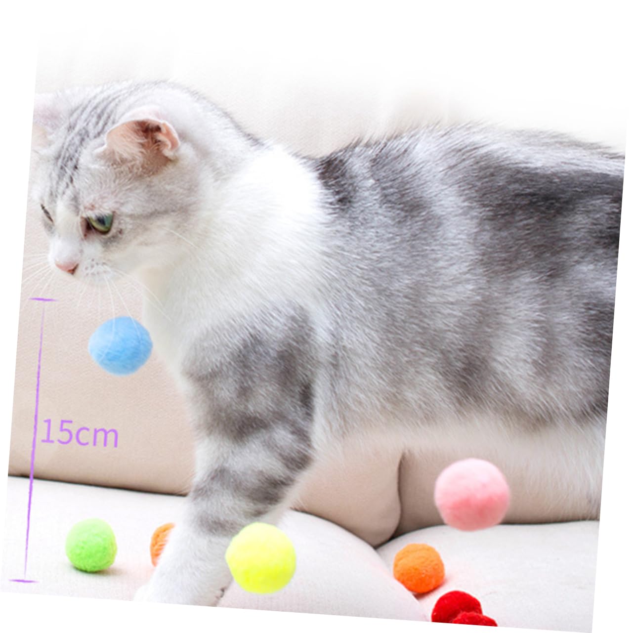 Abaodam 30 Pcs Assorted Color Fluffy Cat Ball Soft Elastic Balls for Kitten Playtime Stimulating Exercise Durable Pet Fun