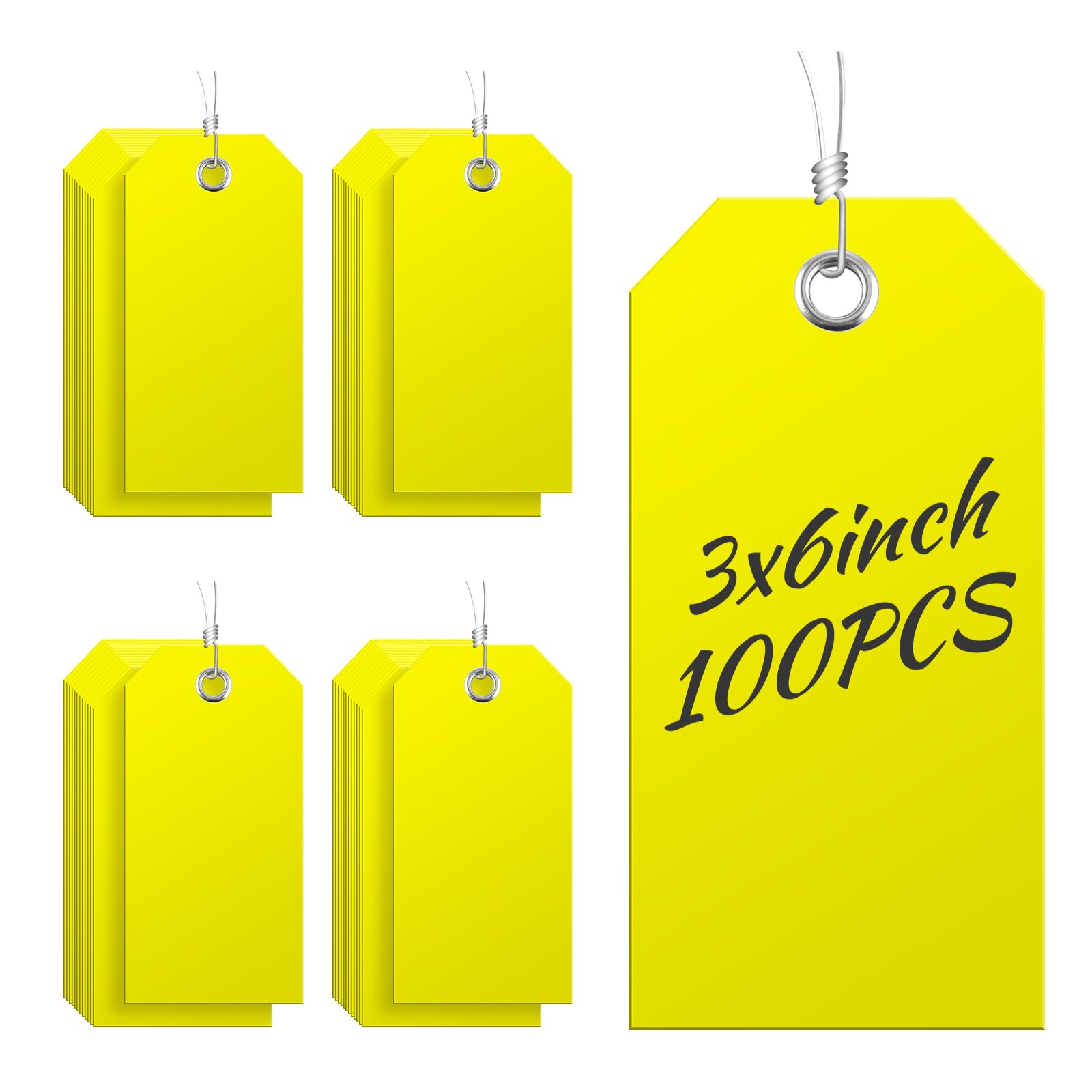 200 PCS Tags With Wires Attached - Yellow PVC Hang Tags For Inventory & Repair Labels