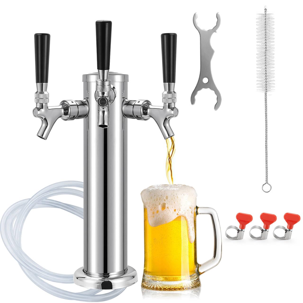 Triple Tap Draft Beer Tower Dispenser Kegerator Dual Faucet Beer Tower
