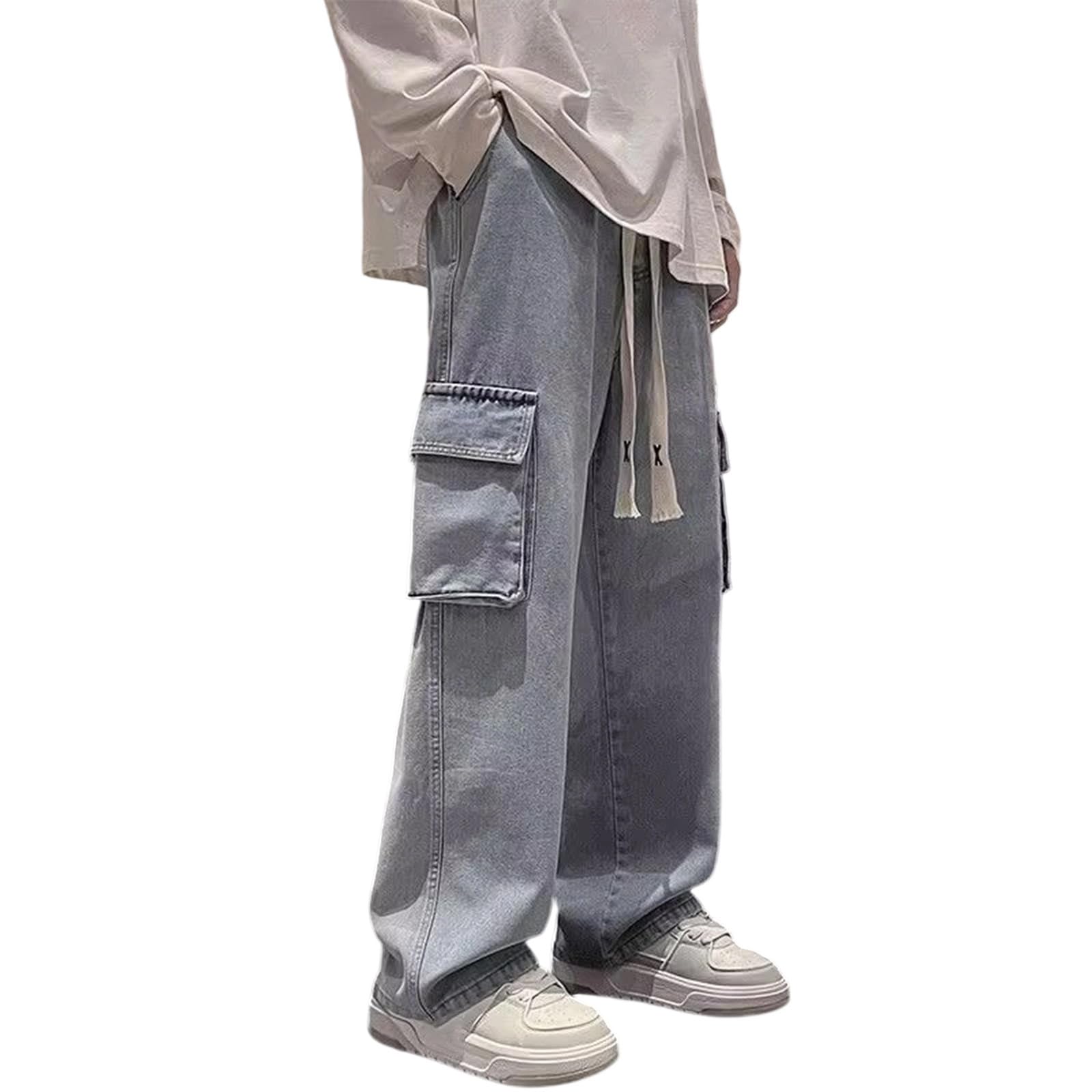 Grunge Emo Y2k Baggy Jeans Clothing Acubi Fashion Denim Cargo Trousers for Men Alt Goth Clothing Jeans Teenager Boy Streetwear Skateboard, Light Blue, XL