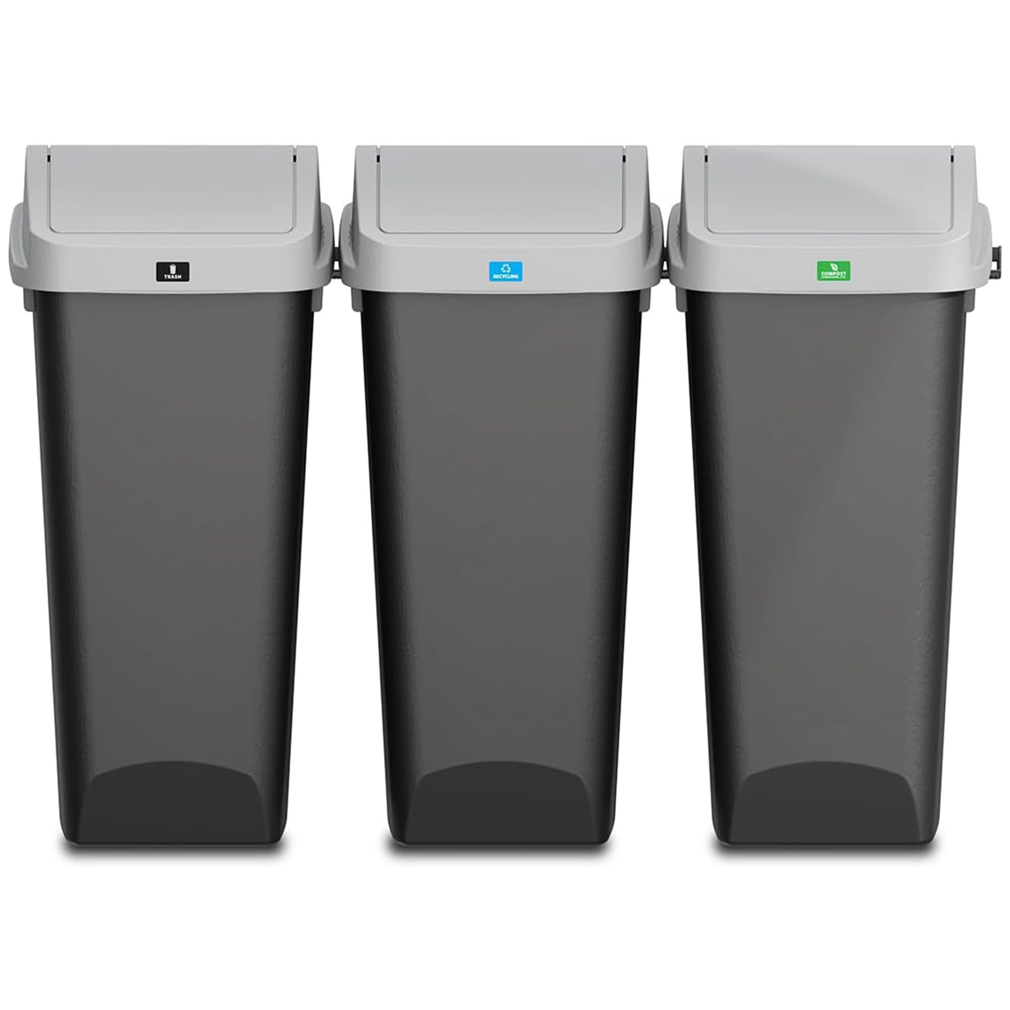 Link & Sort 36 Gallon Waste and Recycle Center - 3x12G (3x45L) Plastic Bin Compartments for Trash, Recycling, Compost with Odor Protection and Swing Top and Lift Up Lids