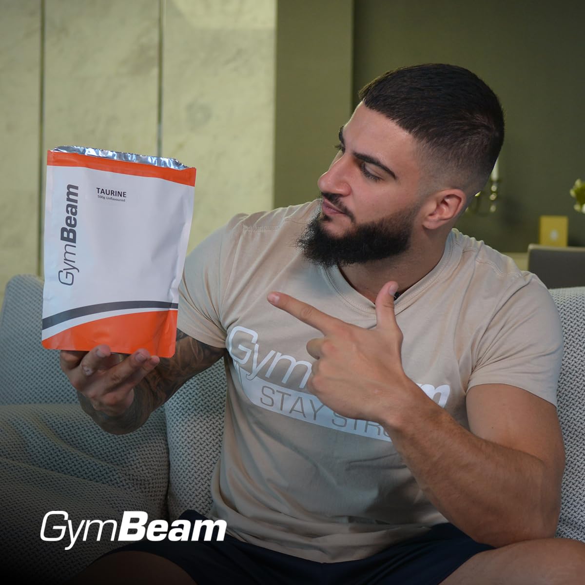 GymBeam Taurina Integratore - Taurina Polvere Solubile, Taurina Pura al 100% per Bevande Energetiche e Mix Pre-Workout, Adatto a Vegani, Ideale per Atleti (500 g)