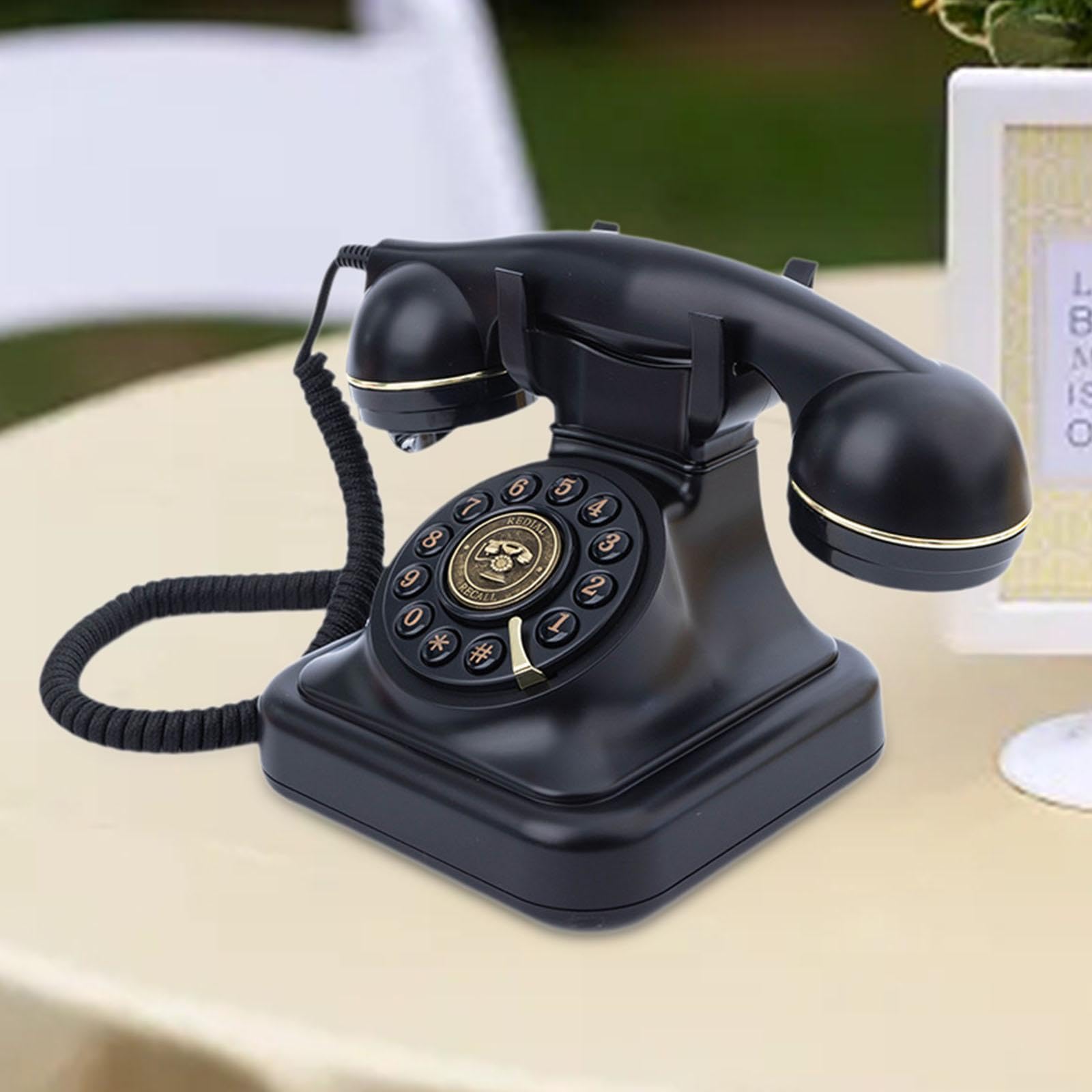 Telefono con Audiolibro per Ospiti, Design retrò, Dispositivo di Registrazione Messaggi, Telefono Fisso Decorativo con Funzione di Registrazione E, Nero