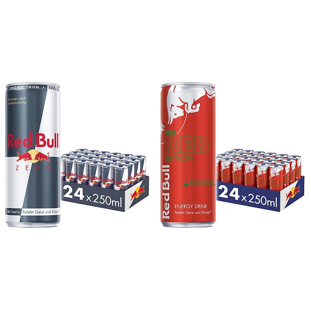 Red Bull Energy Drink Zero - 24er Palette Dosen - Getränke ohne Zucker und Kalorien EINWEG & Energy Drink Red Edition - 24er Palette Dosen - Getränke mit Wassermelone-Geschmack, EINWEG