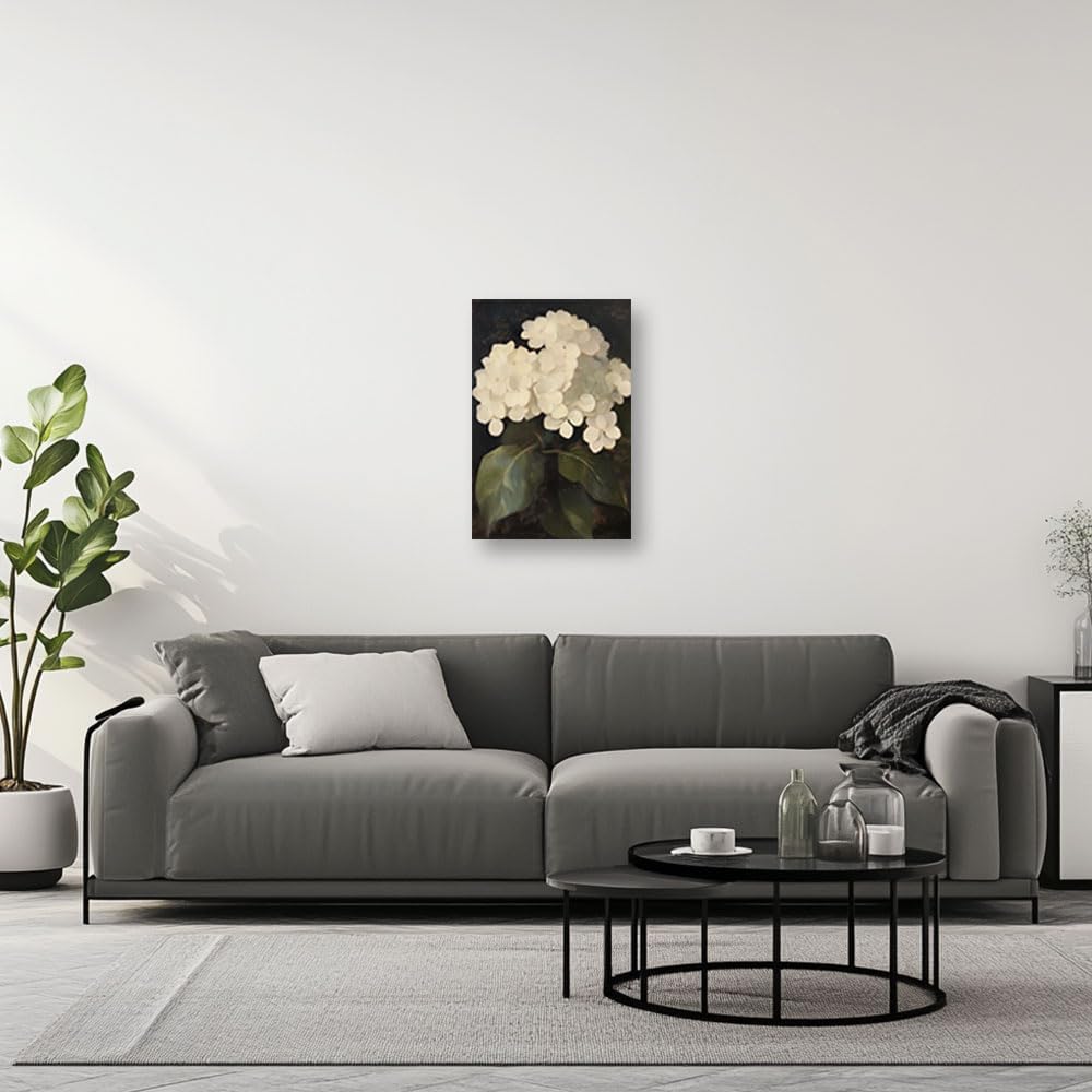 PBXBJY Hydrangea Canvas Wall Art Rustic Floral Pictures White Hydrangea Painting Print Vintage Flower Poster Country Bedroom Office Decor Framed (20.00" x 30.00")