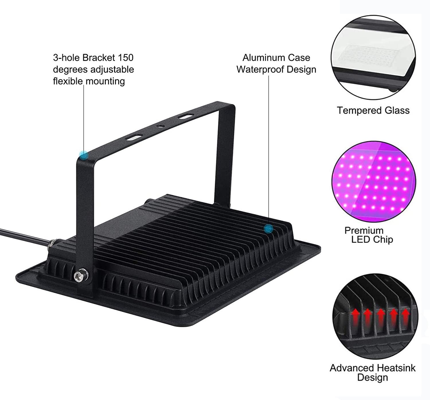 2er 50W LED Schwarzlicht Strahler, Schwarzlicht Strahler mit Stecker, IP66 Wasserdicht Schwarzlichtlampe, UV Licht mit Schalter, Fluoreszenz Neonfarben, UV Lampe für Deko, Party, Disco, Poster, Bühnen