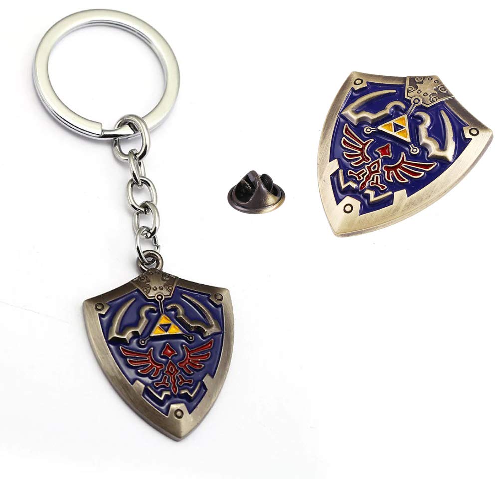 DoubleChin Hylian Shield Pin and Keychain Set - Hylian Shield Pin - Hylian Shield Keychain