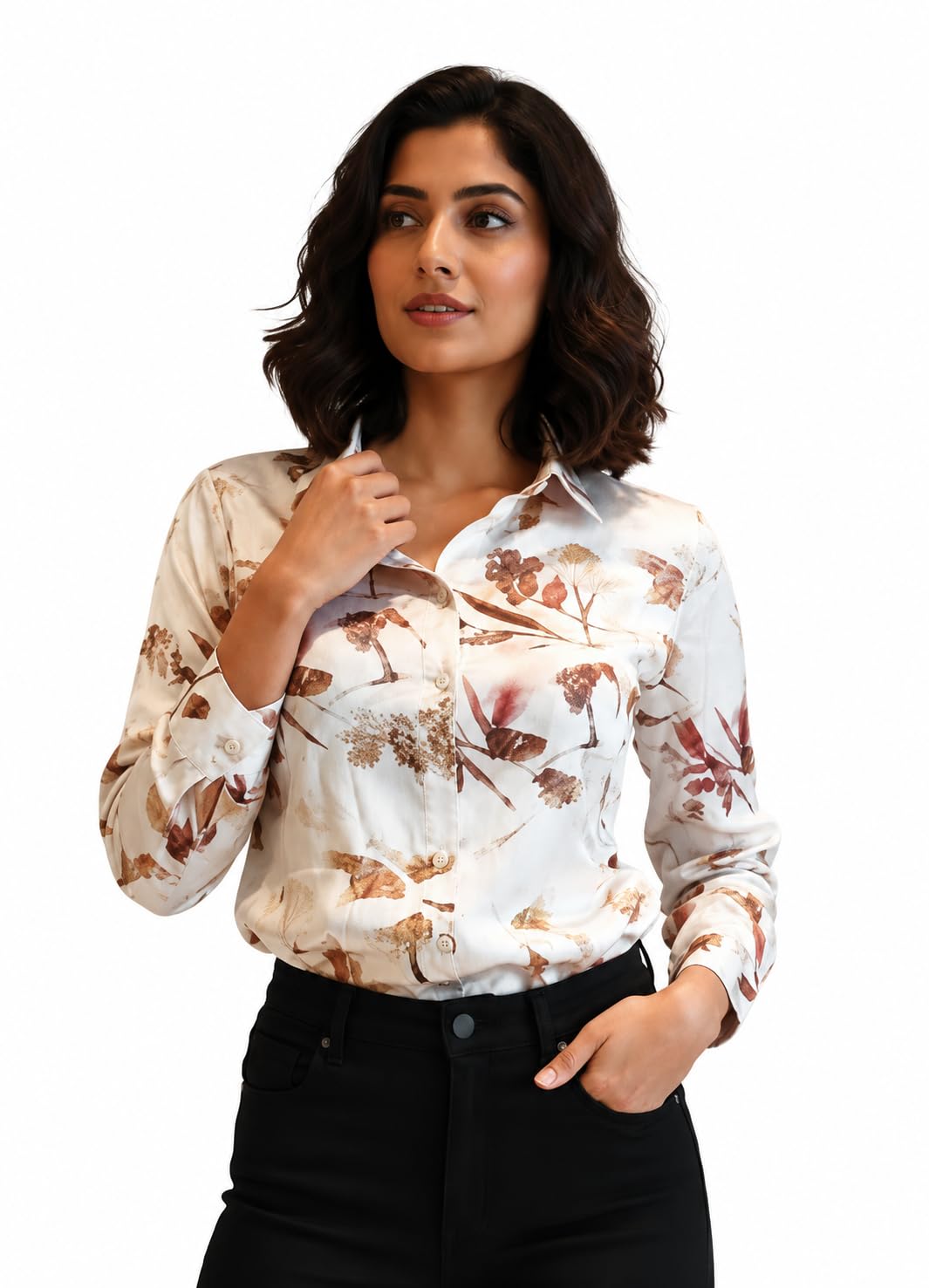 amazon brand - inkast Women Abstract Floral Printed Spread Collar Long Sleeves Casual Cami Shirt-picture-52