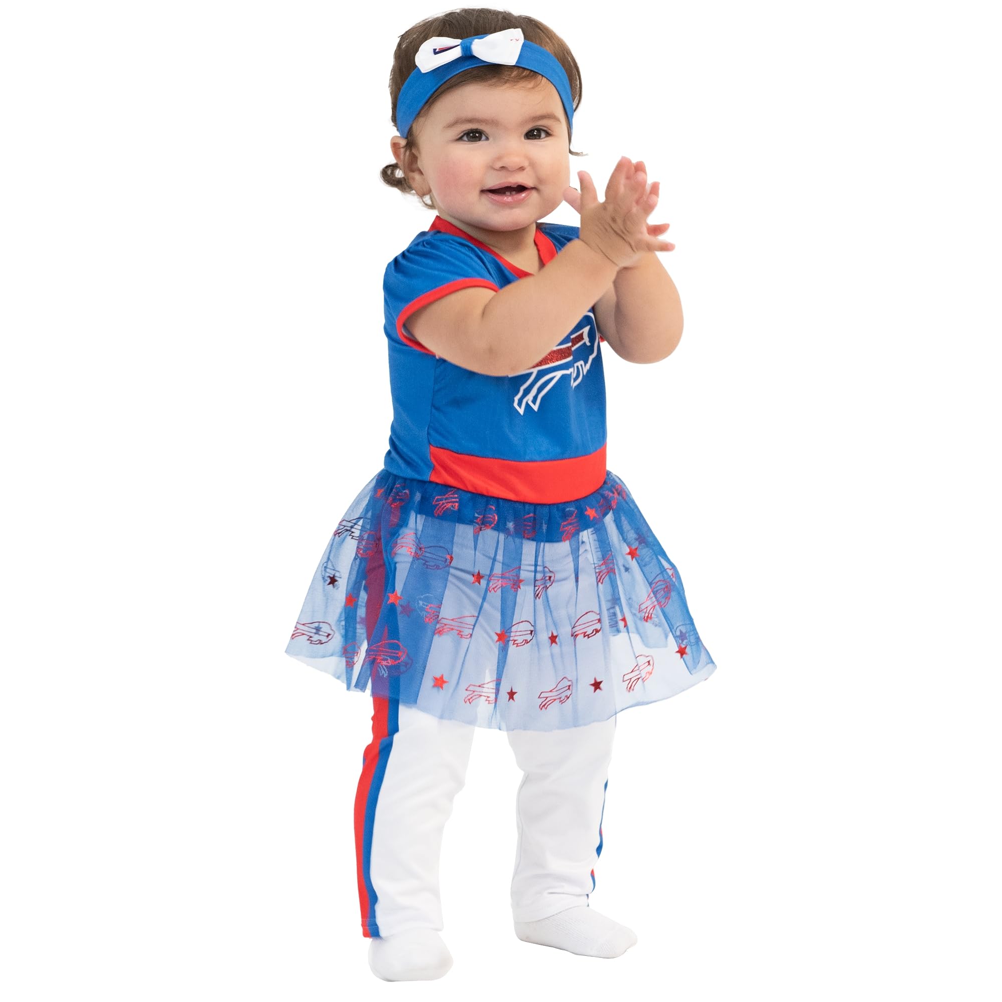 MODERN HERO NFL Officially Licensed One-piece Bodysuit with Mesh Skirt, Leggings and Matching Headband (12 Months, Buffalo Bills)