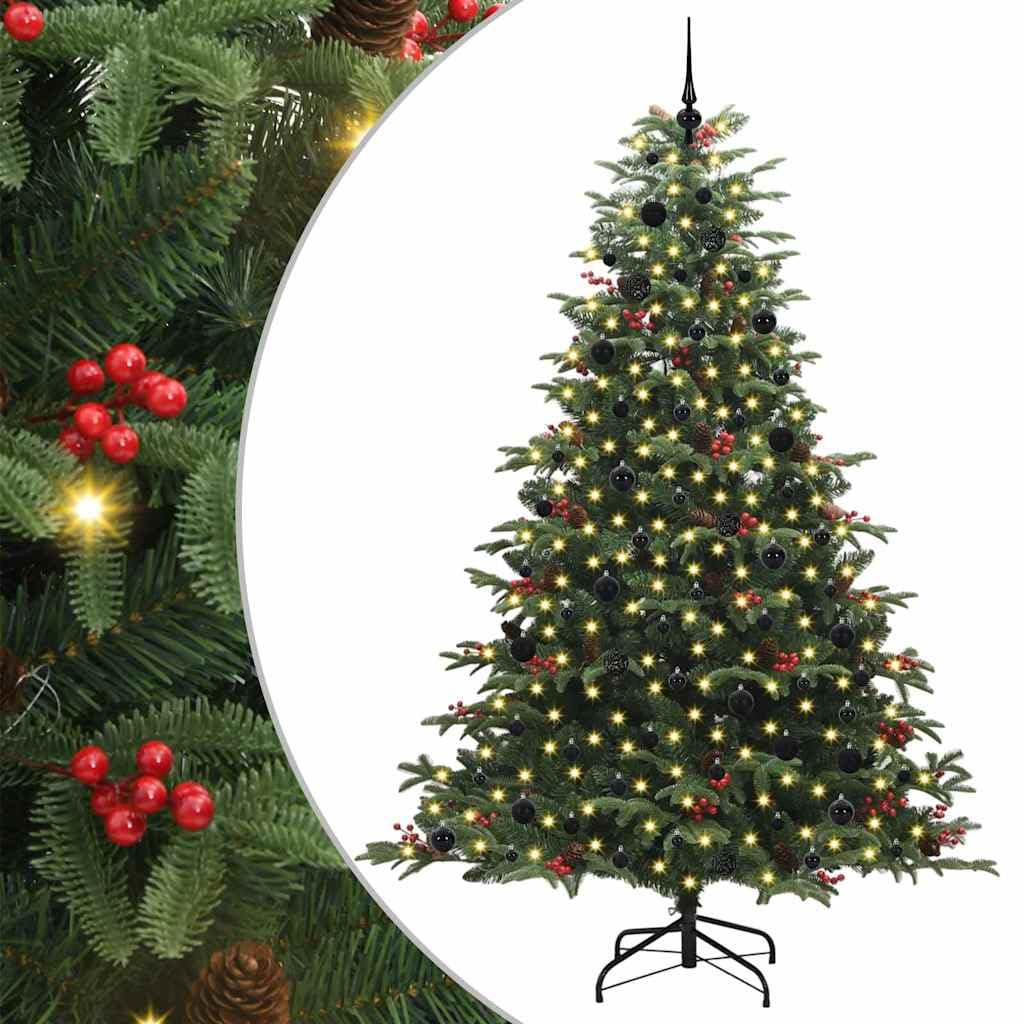 Sztuczna choinka zielona, 240 cm, gęste gałązki PCW, wstępnie oświetlone diodami LED, metalowy stojak, do użytku wewnątrz i na zewnątrz, realistyczny wygląd sosny