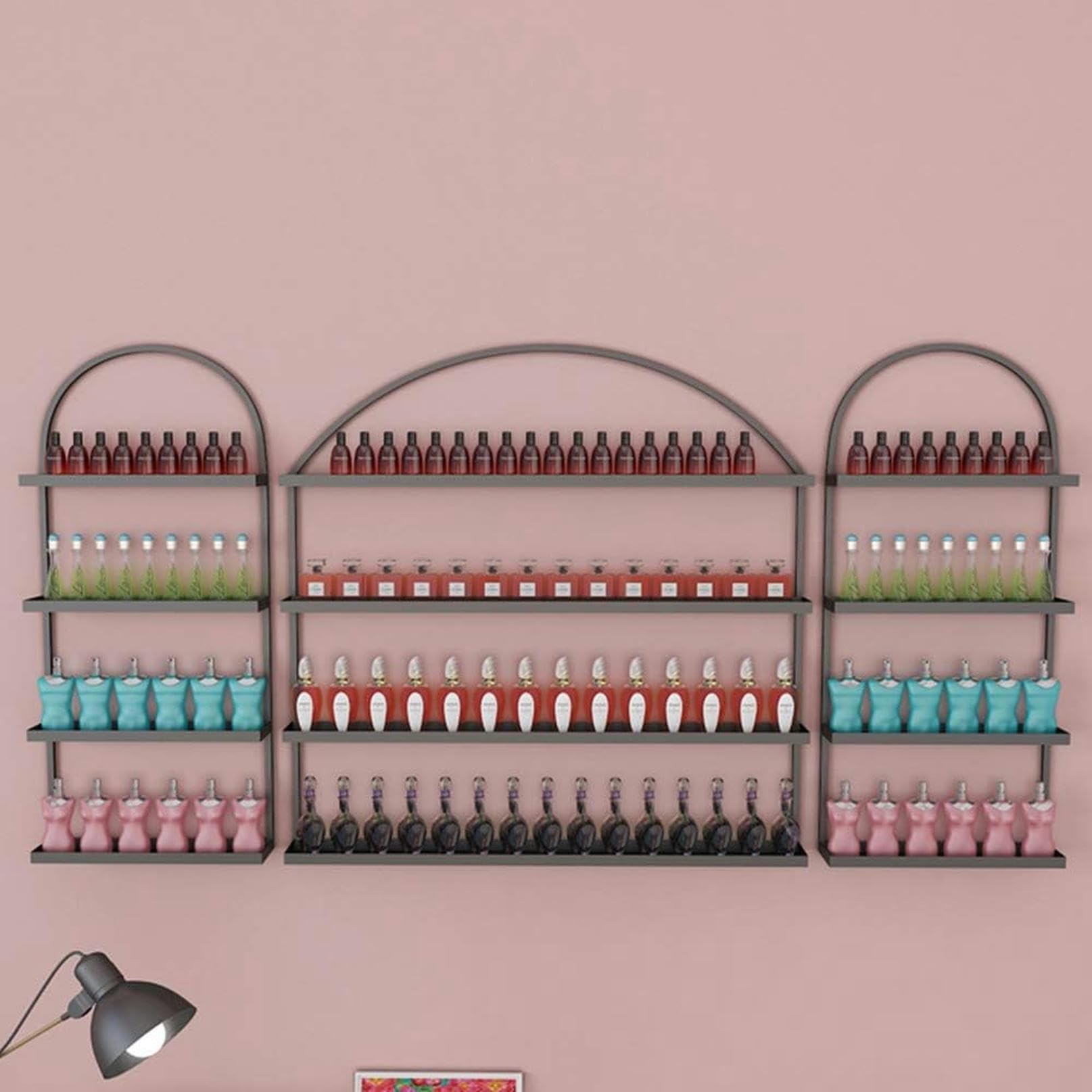 Estante de Pared para Guardar esmaltes de uñas, Expositor metálico para esmaltes de uñas, Expositor de Estilo salón para esmaltes de uñas, pintalabios y perfumes; se Utiliza para almacenar e